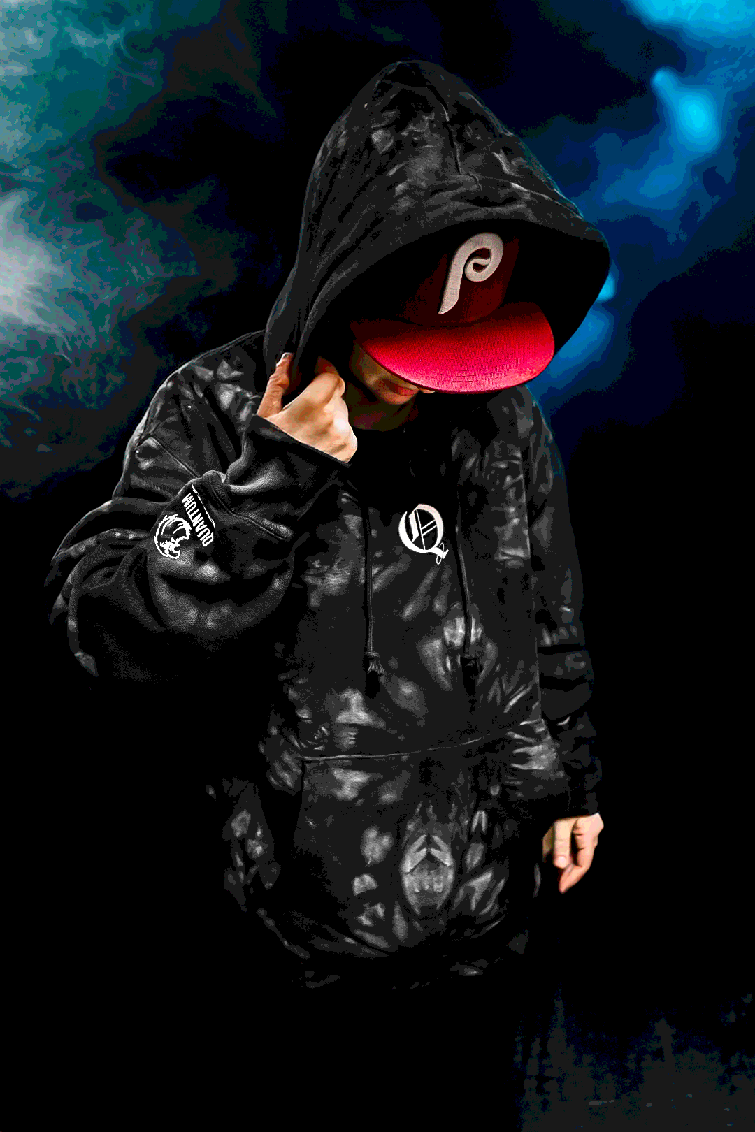 The Q Embroidered Champion Cross-Weave Tie-Dye Hoodie
